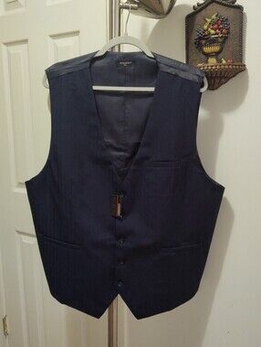 Hisdern Men's Navy Dress Vest - Classic Formal Waistcoat 3XL NWT